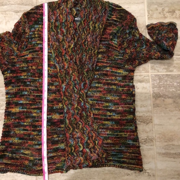 United States Sweaters  Multi  Colored Print Knit Open Cardigan Sweater Medium - Picture 10 of 12